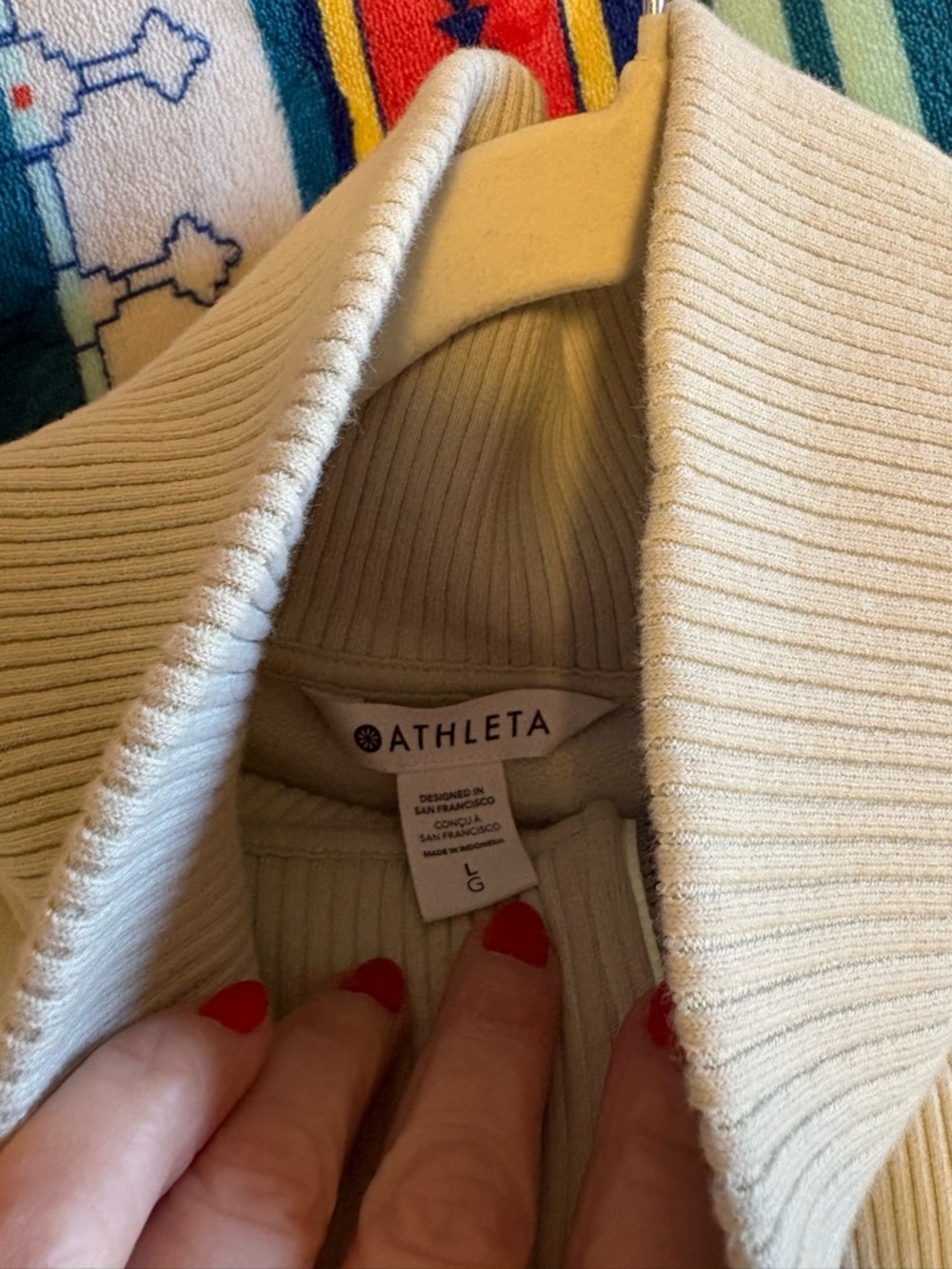 Athleta Cream Ribbed Half-Zip Pullover - Picture 4 of 4